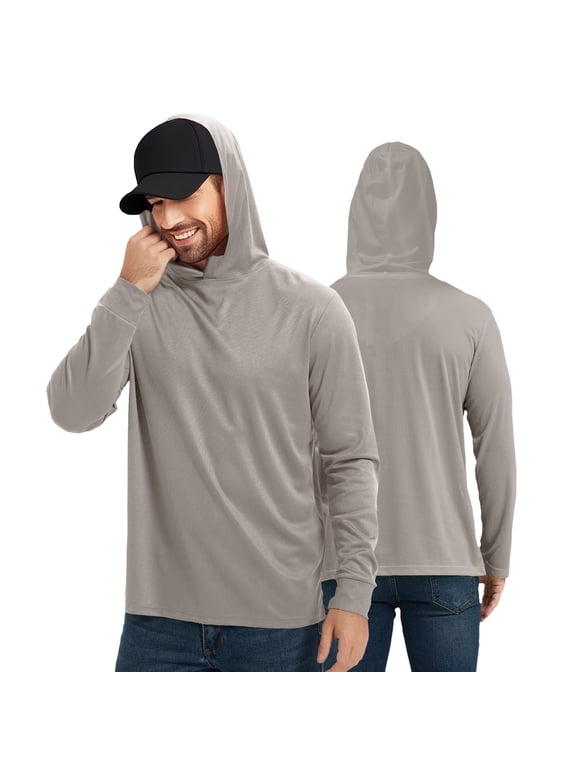 High Visibility Sun Protection Lightweight Long Sleeve Hoodie, UPF 50+ Quick-Dry, SPF UV Shirt, Active Wear - Grey, X-Large