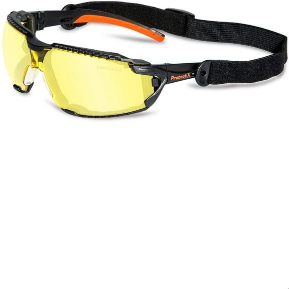 ProtectX Safety Glasses Foam Lens Wrap w Strap, Scratch Resistant Anti Fog Polycarbonate Lenses ANSI Z87.1 with UV Protection