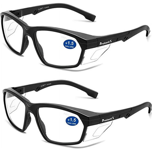ProtectX Stylish Anti-Fog & Scratch-Resistant Safety Glasses With Readers, UV Protection Goggles, Anti-Impact Lightweight Glasses for Men＆Women, +1.5