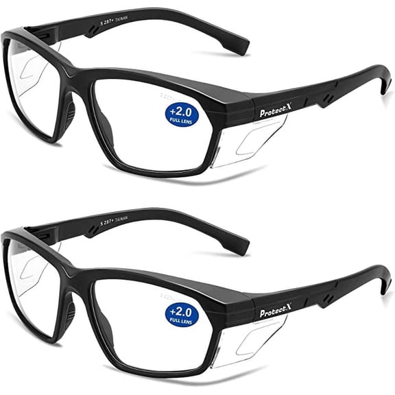 ProtectX Stylish Anti-Fog & Scratch-Resistant Safety Glasses With Readers, UV Protection Goggles, Anti-Impact Lightweight Glasses for Men&Women, +2.0