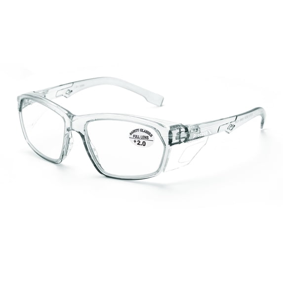 ProtectX Safety Reading Glasses for Women Men, UV Protection goggles, Anti-Impact Lightweight Glasses, Anti-Fog & Scratch-Resistant, Charcoal Clear, +2.0