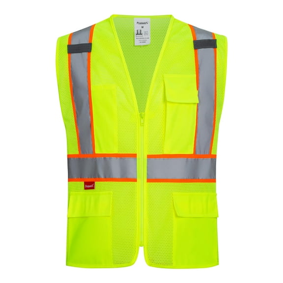 ProtectX Safety Vest for Men Women ANSI Class 2 High Visibility Mesh Reflective Construction Vest with 4 Pockets Green Large