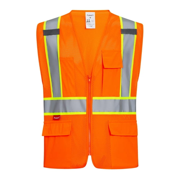 ProtectX Safety Vest for Men Women ANSI Class 2 High Visibility Mesh Reflective Construction Vest with 4 Pockets Orange Medium