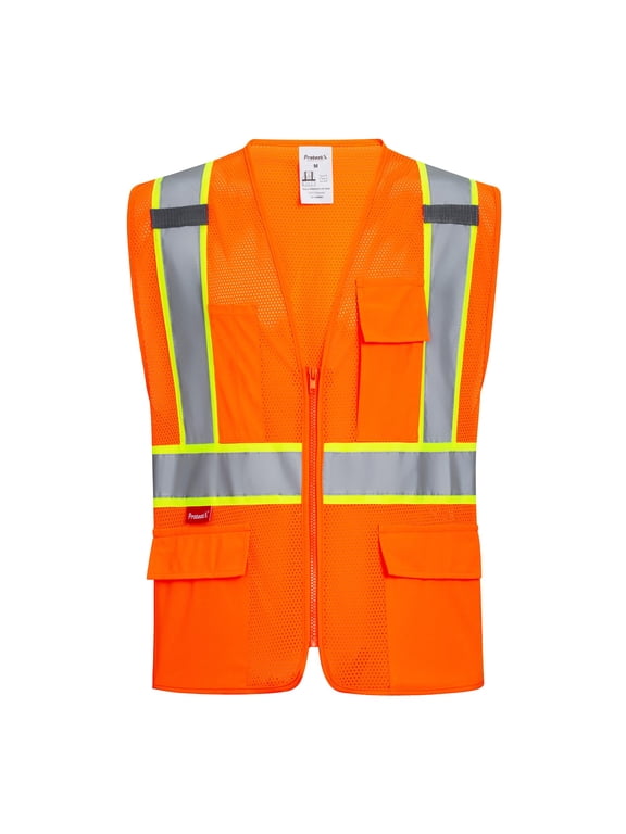 Safety Vest for Men Women ANSI Class 2 High Visibility Mesh Reflective Construction Vest with 4 Pockets Orange Medium