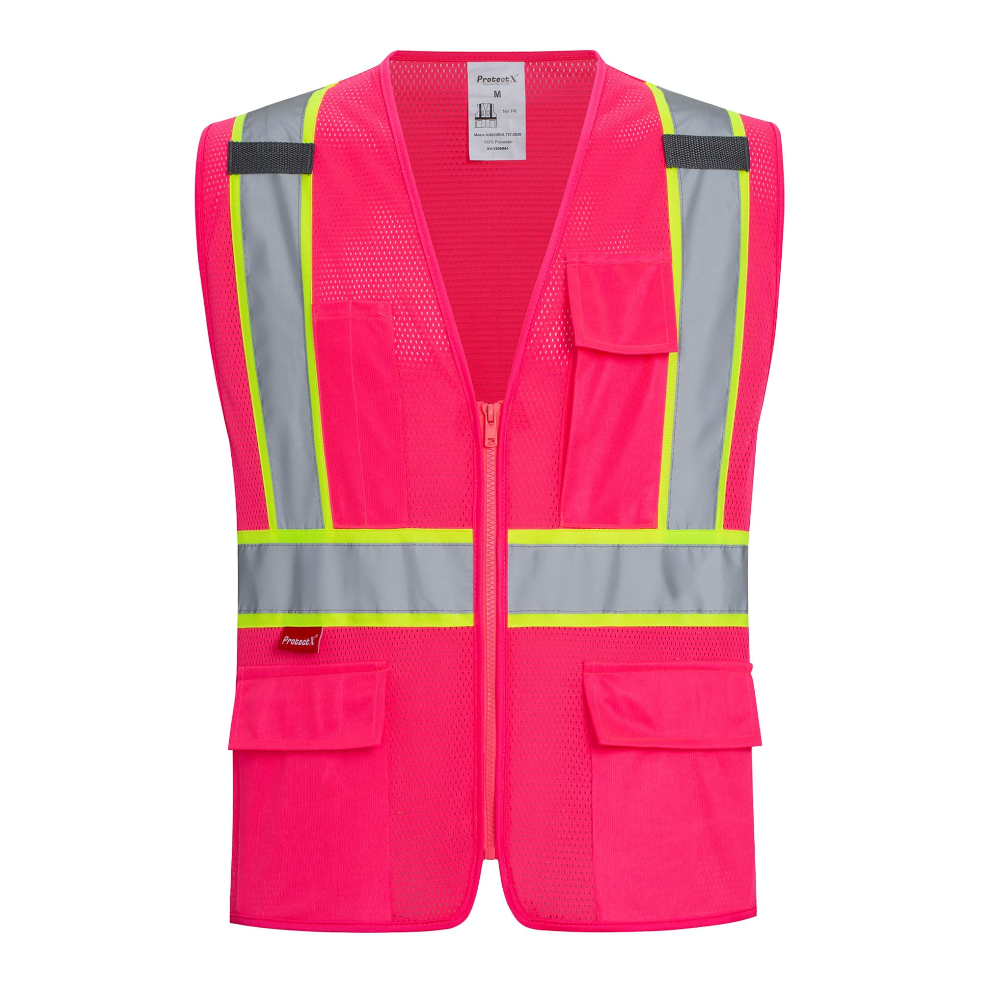 ProtectX Safety Vest for Men Women ANSI Class 2 High Visibility Mesh ...