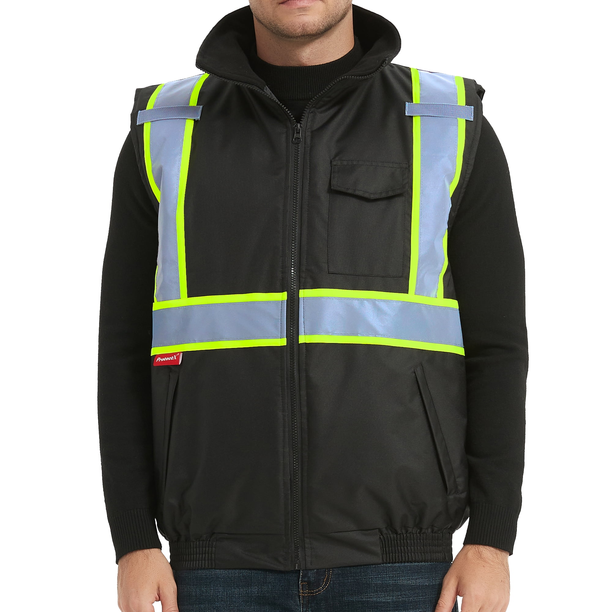 ProtectX Safety Winter Vest for Women Men, High Visibility Reflective Vest, Insulated Construction Workwear, Wind Resistant,Waterproof, Black, Large