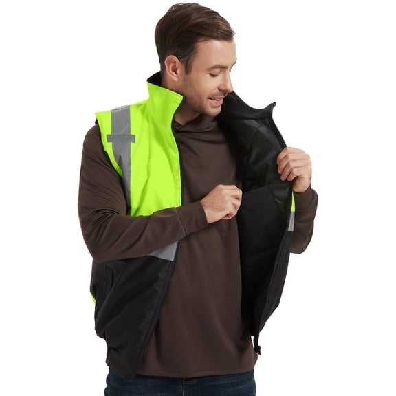 ProtectX Safety Winter Vest for Women Men, High Visibility Reflective Vest, Insulated Construction Workwear, Wind Resistant,Waterproof, Green, 2X Large
