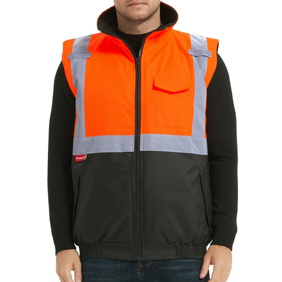 ProtectX Safety Winter Vest for Women Men, High Visibility Reflective Vest, Insulated Construction Workwear, Wind Resistant,Waterproof, Orange, Medium