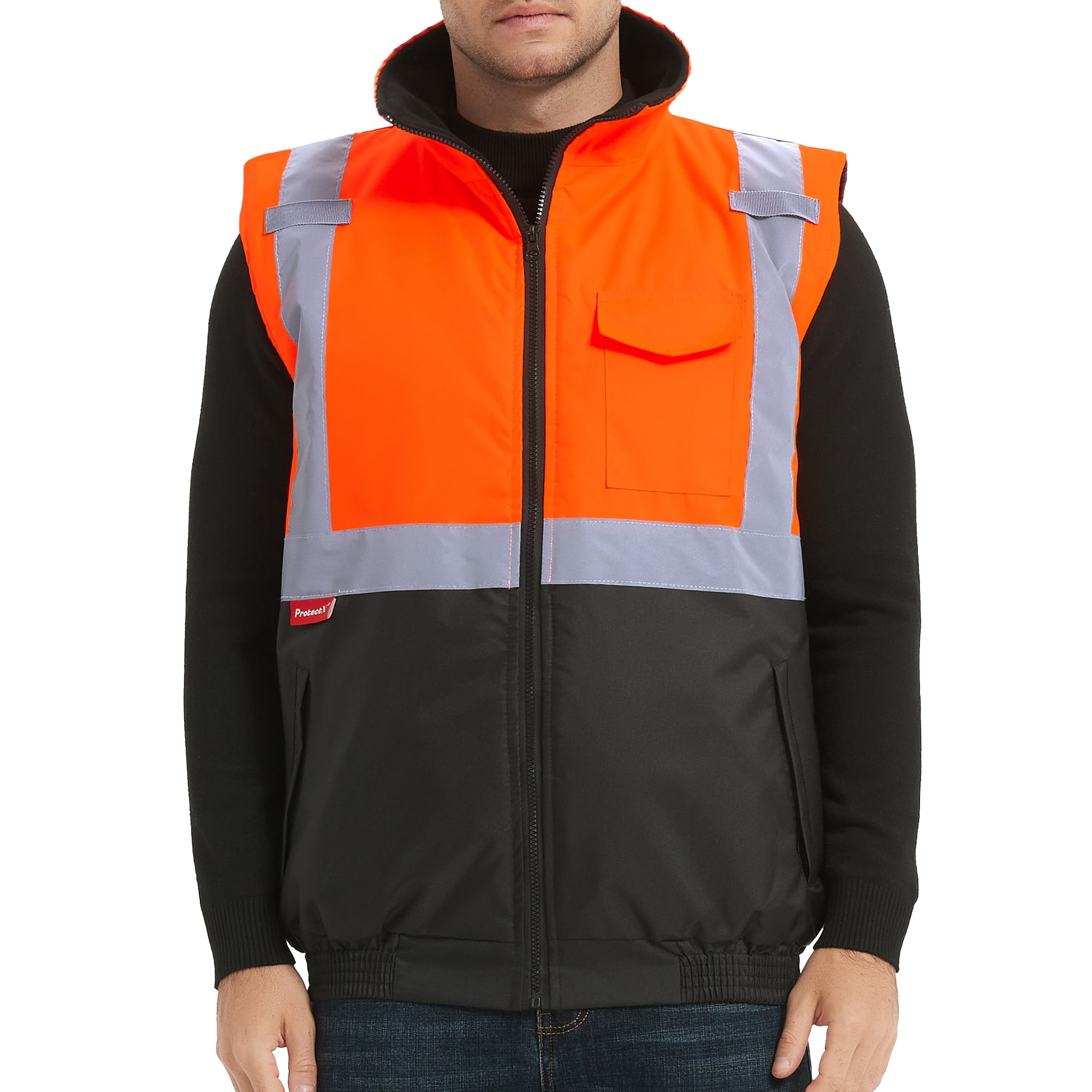 ProtectX Safety Winter Vest for Women Men, High Visibility Reflective Vest, Insulated Construction Workwear, Wind Resistant,Waterproof, Orange, X Large