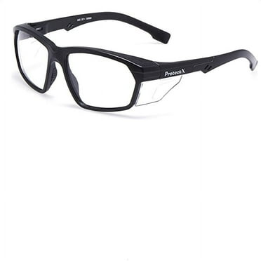 ProtectX Super Light Safety Glasses, Voyager Clear Scratch Resistant Anti-Fog Lenses, Black Retro Frames, ANSI Z87.1 , UV Protection, Rubber Nose Pads, Temple Guards
