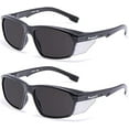 thumbnail image 1 of ProtectX Super Light Safety Glasses, Voyager Tinted Smoke Scratch Resistant Anti-Fog Lenses, Black Retro Frames, ANSI Z87.1 , UV Protection, Rubber Nose Pads, Temple Guards 2 Pack, 1 of 7