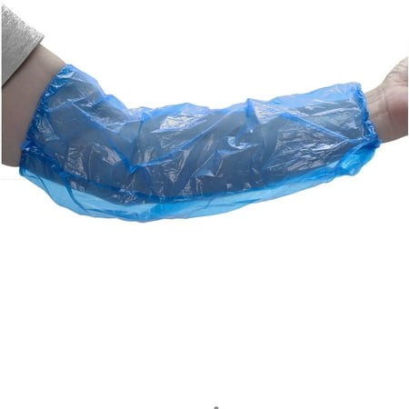 ProtectX Waterproof Disposable Arm Sleeve Protective Cover 17” Long with Elastic Band– Blue, 100 Pack