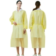 ProtectX (Yellow 10 Pack) Disposable Breathable Polypropylene Isolation Gown with Elastic Knit Cuffs, Covered Back, Extra-Long Double Ties, Universal Size