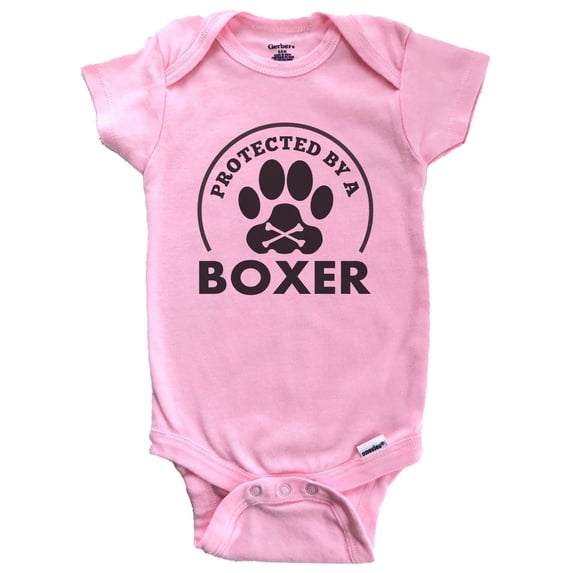 Protected By A Boxer Funny Baby Bodysuit (Pink), 0-3 Months