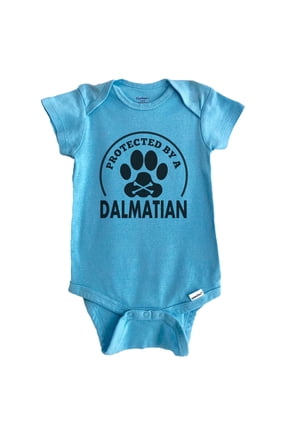 Protected By A Dalmatian Funny Baby Bodysuit (Blue)