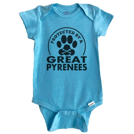 Protected By A Great Pyrenees Funny Baby Bodysuit (Blue)