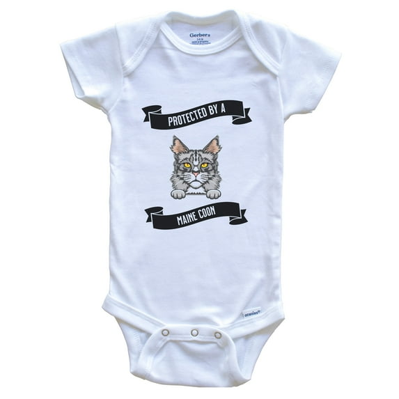Protected By A Maine Coon Cat Cute Kitten Baby Bodysuit, 6-9 Months White