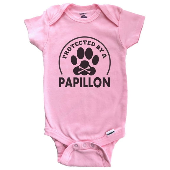 Protected By A Papillon Funny Baby Bodysuit (Pink), 6-9 Months