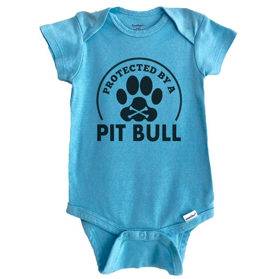 Protected By A Pit Bull Funny Baby Bodysuit (Blue)