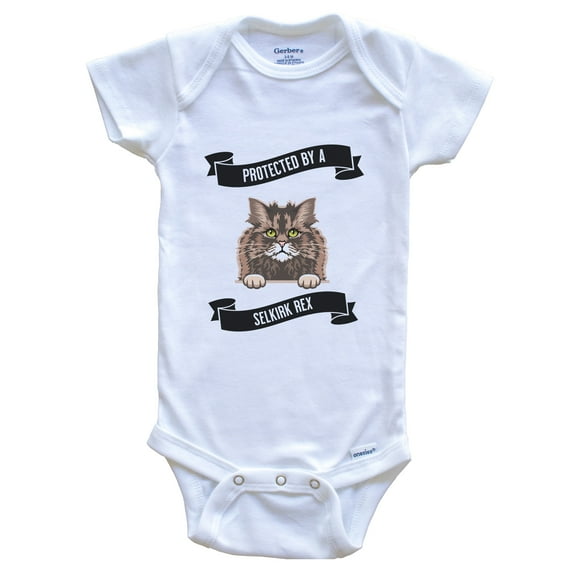 Protected By A Selkirk Rex Cat Cute Kitten Baby Bodysuit, 0-3 Months White