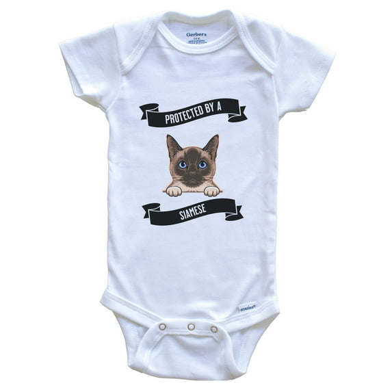 Protected By A Siamese Cat Cute Kitten Baby Bodysuit, 0-3 Months White