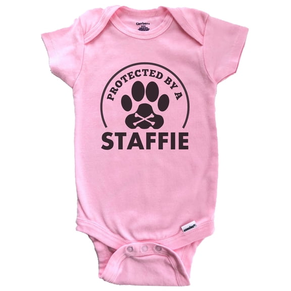 Protected By A Staffie Funny Baby Bodysuit (Pink), 3-6 Months