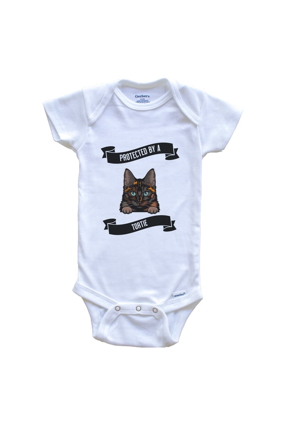 Protected By A Tortie Cat Cute Tortoiseshell Kitten Baby Bodysuit, 0-3 Months White