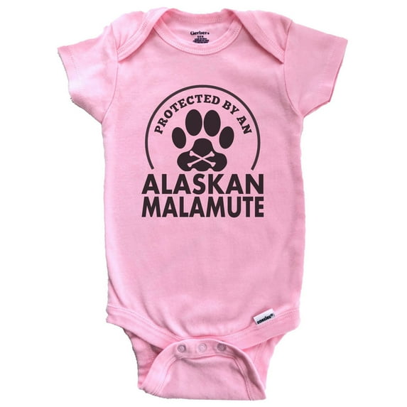 Protected By An Alaskan Malamute Funny Baby Bodysuit (Pink), 6-9 Months