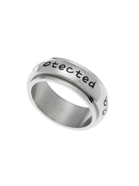 Protected By An Angel Stainless Steel Memorial Spinner Ring size 7