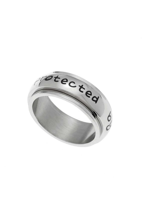 Protected By An Angel Stainless Steel Memorial Spinner Ring size 7