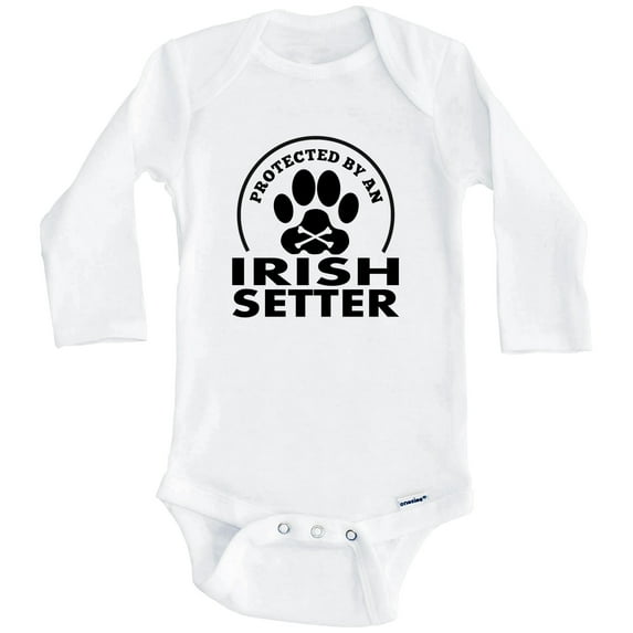Protected By An Irish Setter Funny One Piece Baby Bodysuit (Long Sleeve), 6-9 Months White