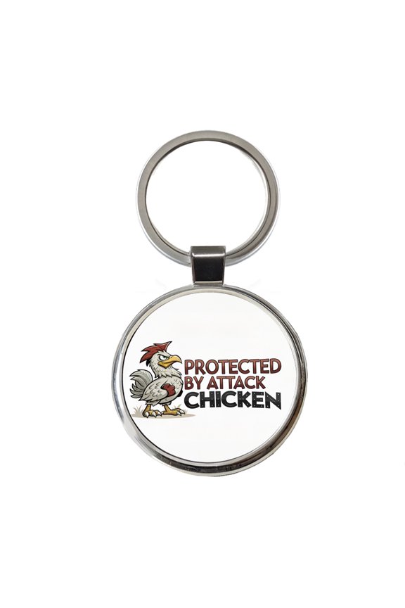 Protected By Attack Chicken Funny Metal Round Keychain