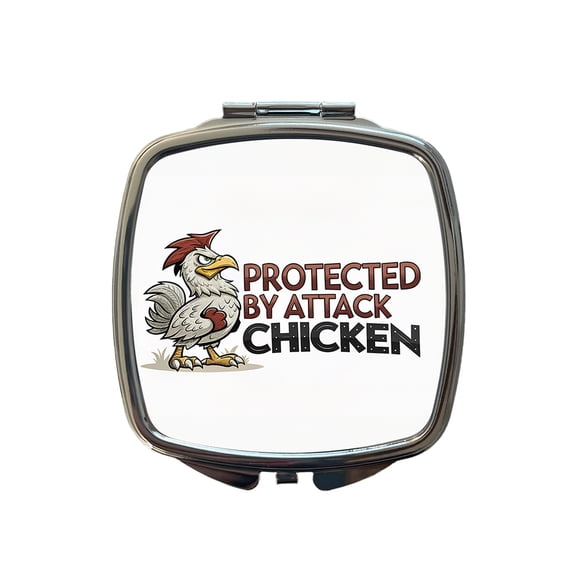 Protected By Attack Chicken Funny Travel Makeup Handbag Purse Small Pocket Compact Mirror