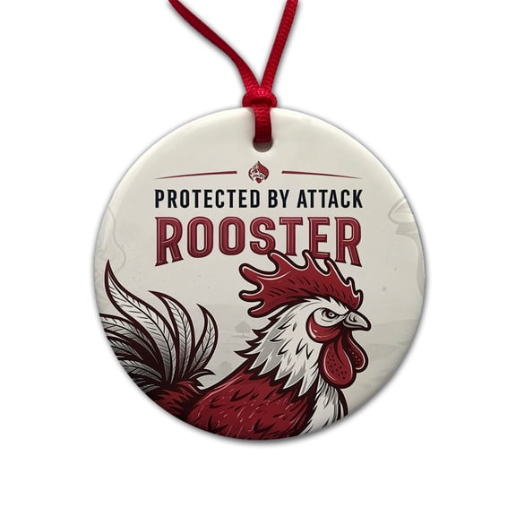 Protected By Attack Rooster Christmas Tree Holiday Round Ceramic Ornament