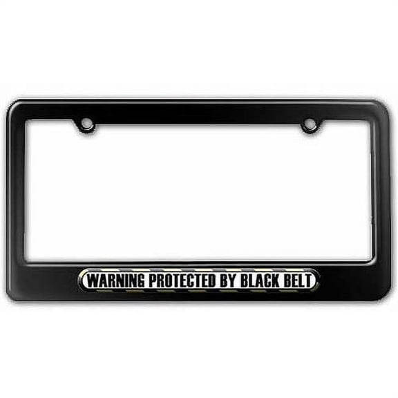 Protected By Black Belt License Plate Tag Frame, Black Color