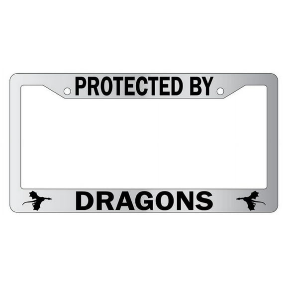 Protected By Dragons Chrome Plastic License Plate Frame