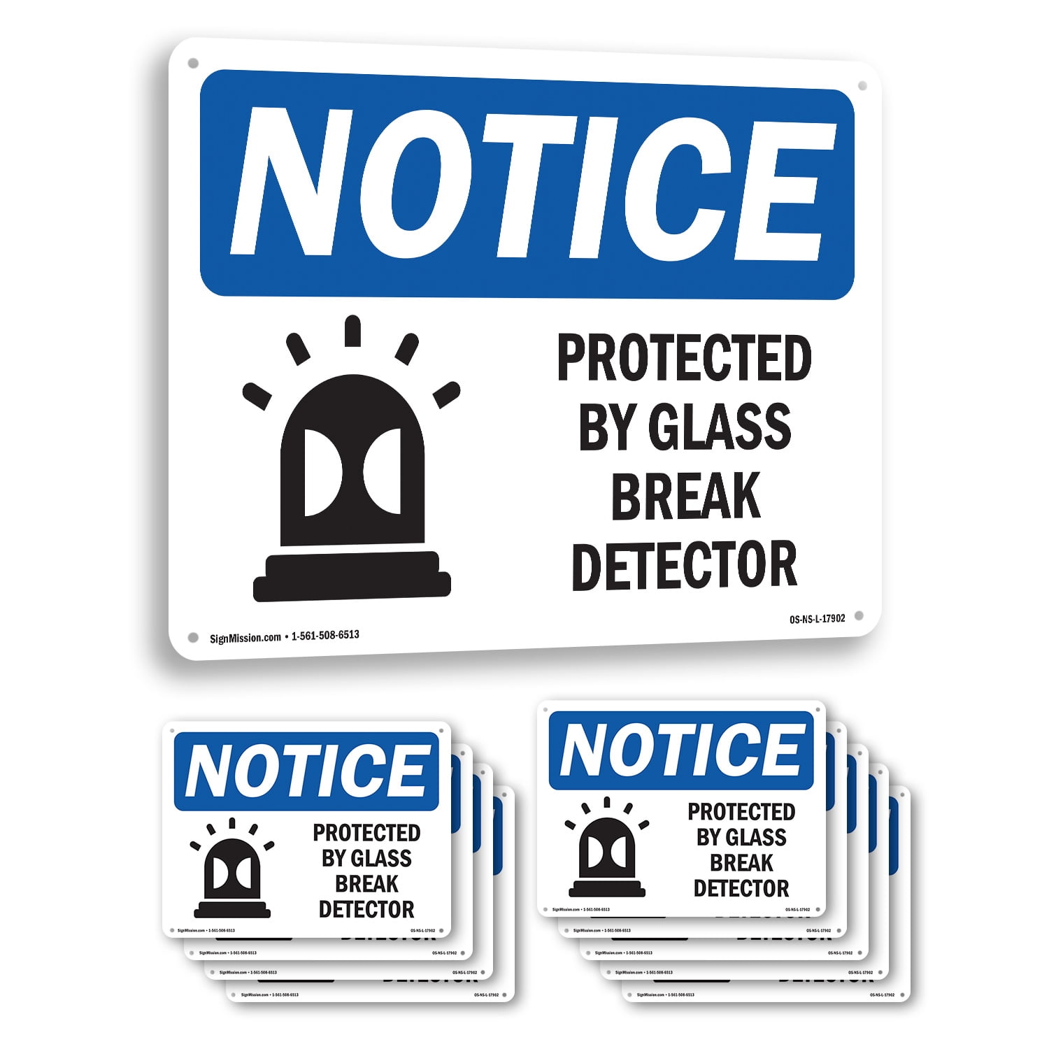 Protected By Glass Break Detector OSHA Notice Rigid Plastic Sign 18 ...