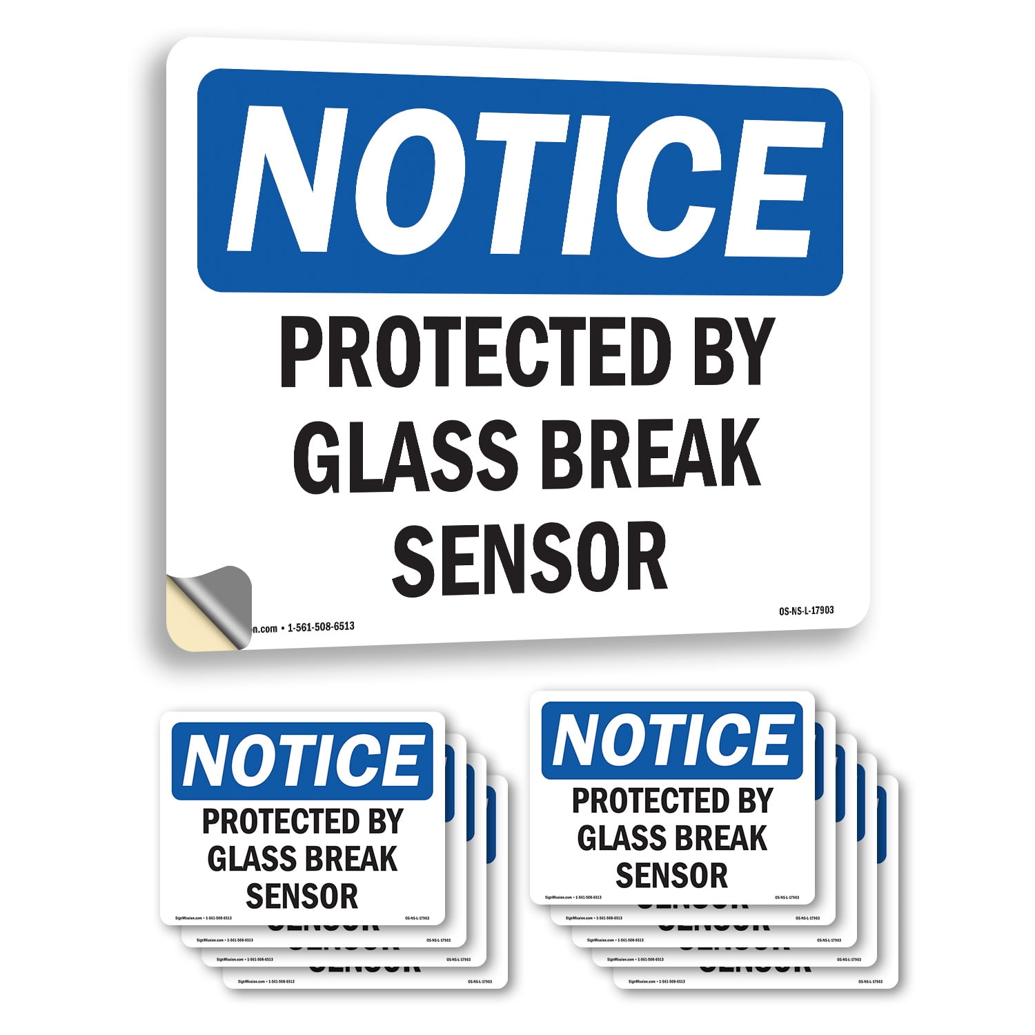 Protected By Glass Break Sensor OSHA Notice Vinyl Decal Label 10 Inch x ...