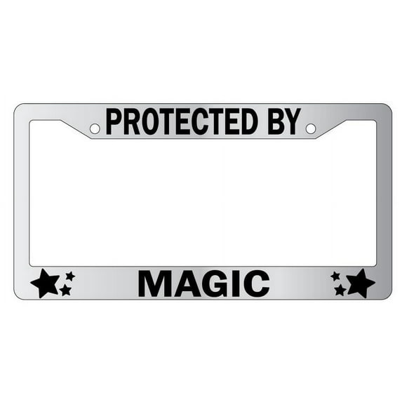 Protected By Magic Chrome Plastic License Plate Frame
