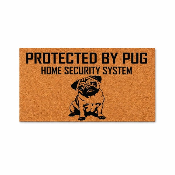 Protected By Pug, Home Security System, Funny Pug Doormat, Front Door Welcome Mat, Dog Owner Gift, Entryway Porch Rug 3498 (16x24 inches) 3498