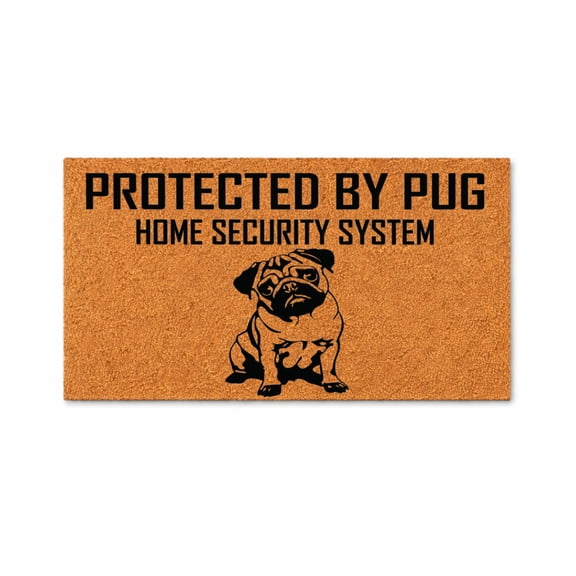 Protected By Pug, Home Security System, Funny Pug Doormat, Front Door Welcome Mat, Dog Owner Gift, Entryway Porch Rug 3498 (16x24 inches) 3498