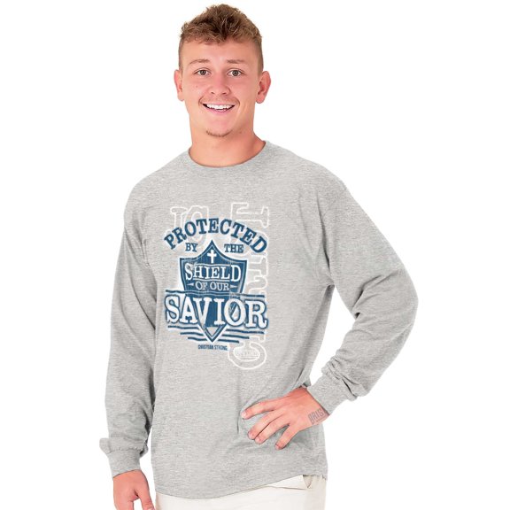 Protected By Shield Of Our Savior Plus Size Long Sleeve Graphic Tee Shirt Brisco Brands 3X