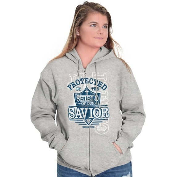 Protected By Shield Of Our Savior Zip Up Hoodie Men's Women's Brisco Brands S