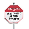 thumbnail image 1 of Protected By Electronic Alarm System 10 inch X 10 inch Octagon Plastic Sign with Aluminum Mounting Stake Weather Resistant UV Protected for Workplace Private Property and Construction, 1 of 8