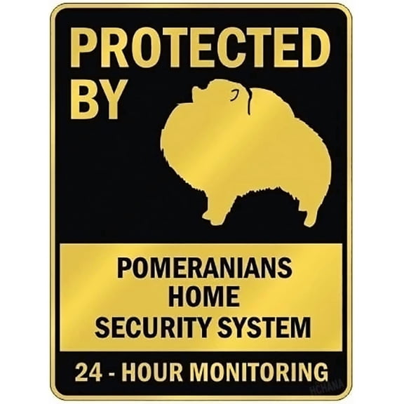 Protected By Pomeranians Home Security System Parking Metal Tin Sign 8x12 Inch Yard Signs for Residential Home Yard Driveway Fence Gate Garage Indoor Outdoor Wall Mount Display Home Security Notice