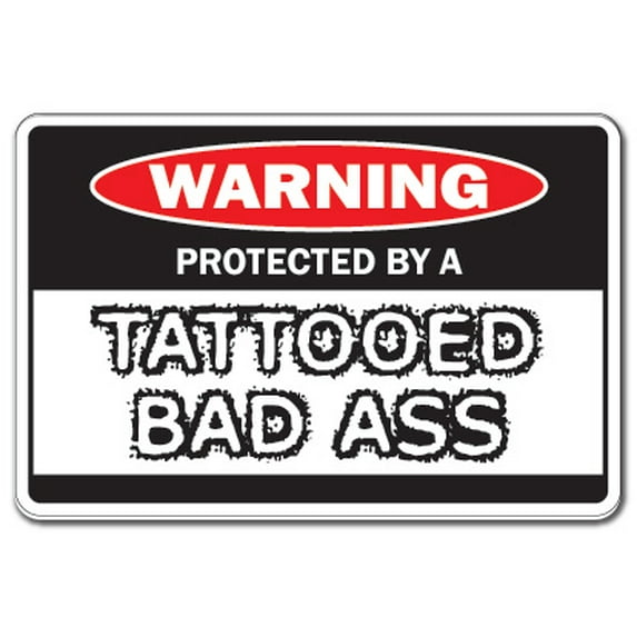 Protected By A Tattooed Warning Aluminum Sign | Indoor/Outdoor | Funny Home Décor for Garages, Living Rooms, Bedroom, Offices | SignMission Large Gift Man Tattoo Artist Parlor Studio