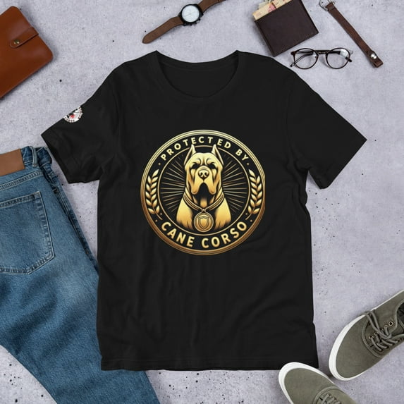 Protected by Cane Corso Gold Unisex t-shirt (Black, 3XL)