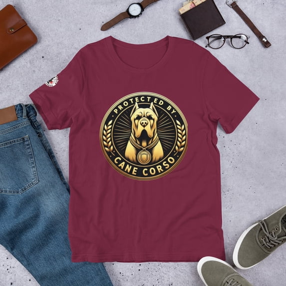 Protected by Cane Corso Gold Unisex t-shirt (Maroon, 4XL)