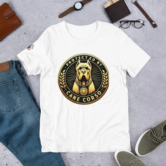 Protected by Cane Corso Gold Unisex t-shirt (White, 2XL)