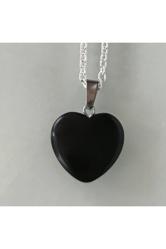 Protection Anxiety Obsidian Black Heart Pendant Cord Silver Chain Necklace Natural Crystal Gemstone Charm for Men Women Couple Gift Jewelry Healing Present